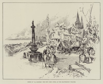 Scene i La Rosiere, den nye komiske opera i Shaftesbury Theatre af Herbert Railton